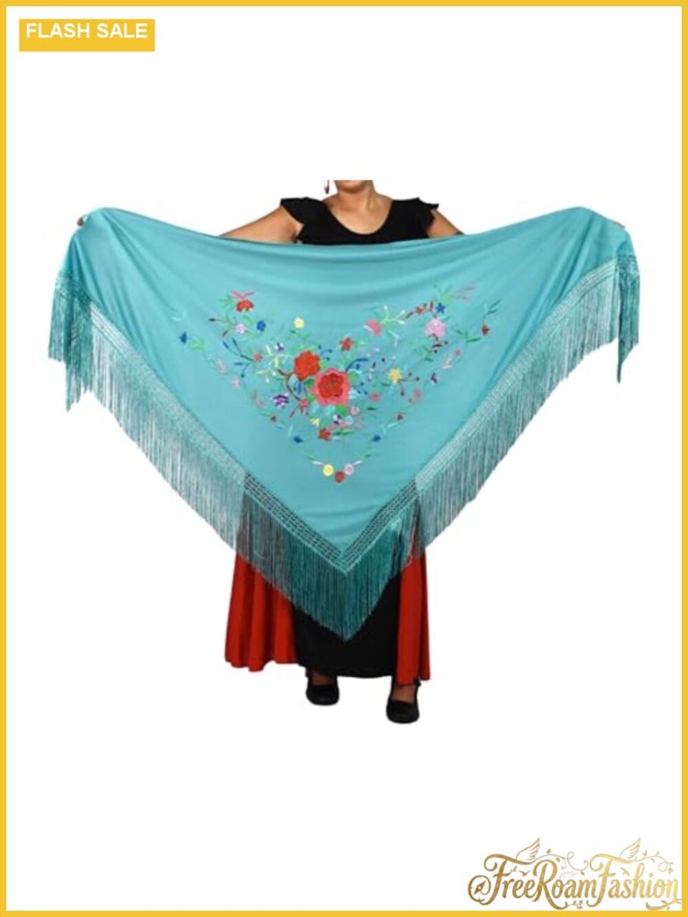 Large Flamenco Shawl 100% Polyester Embroidered Dance Wrap Fringe 75x35